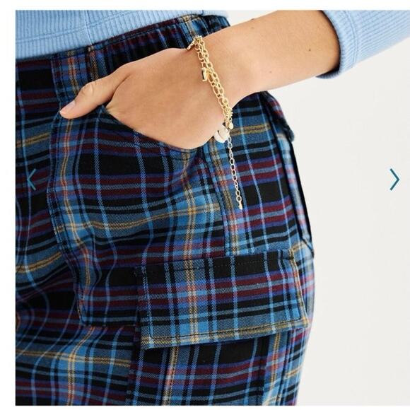 Plaid cargo utility mini skirt elastic waist 90s retro punk schoolgirl SO sz 9 - Picture 4 of 11